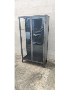 Ancienne vitrine médicale deux portes métal graphite 2