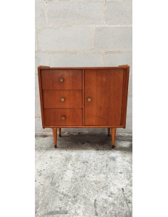 Petit meuble de rangement vintage trois tiroirs une porte pied fuseau 2
