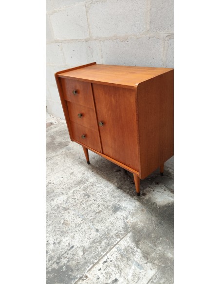 Petit meuble de rangement vintage trois tiroirs une porte pied fuseau