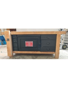 Etabli de menuisier tiroirs et porte patine noire meuble de métier