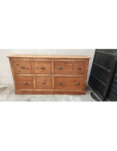 Ancien meuble de métier six tiroirs pin massif