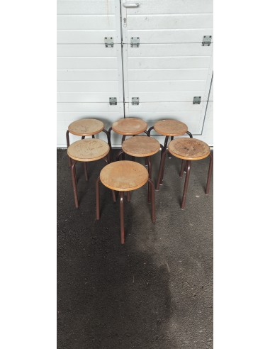 Tabouret d'école métal et bois