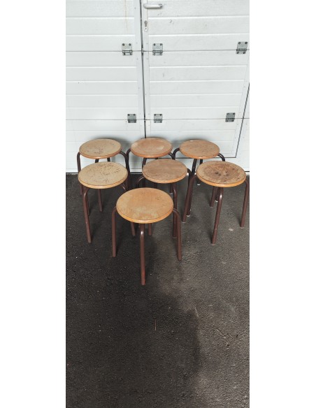 Tabouret d'école métal et bois