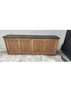 Ancien meuble arrière comptoir en chêne deux portes coulissante 2
