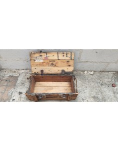 Ancienne caisse coffret munition métal et bois 2