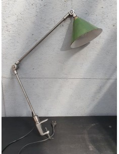 Lampe atelier support sur étau globe email vert