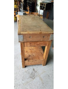 Ancien billot de boucherie deux tiroirs 2