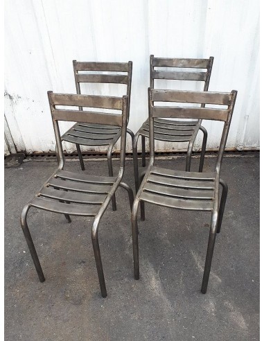 Série de 4 chaises métalliques brossées