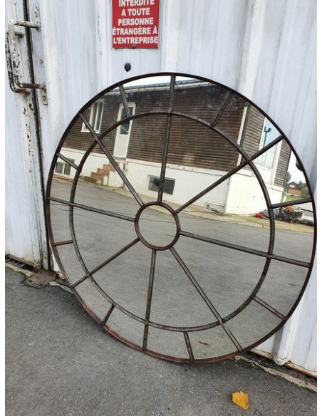 Miroir industriel métallique rond diamètre 130 cm 25 sections cornière entremêlée
