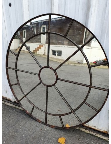 Miroir industriel métallique rond diamètre 120 cm 25 sections cornière entremêlée