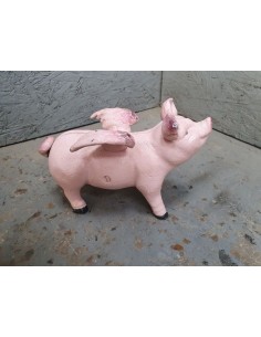 Tirelire cochon à ailes en fonte décoration boucherie long  19 cm 2