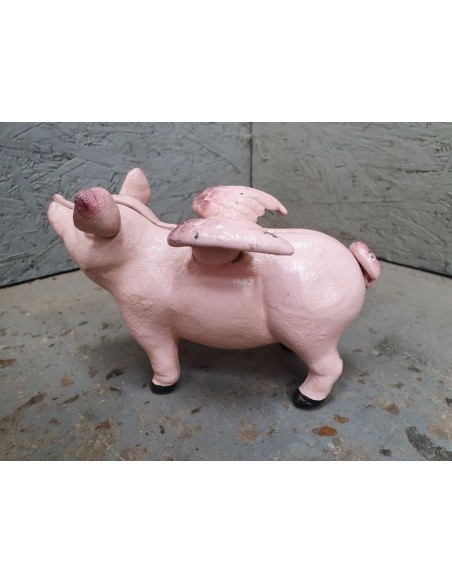 Tirelire cochon à ailes en fonte décoration boucherie long  19 cm