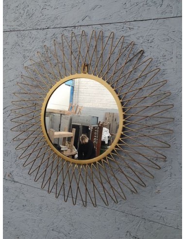 Miroir soleil rond métal doré grand model décoration murale design vintage