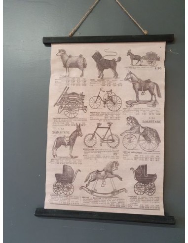 Affiche tissus cheval jouets d'enfants tricycle 77 cm x 56 cm