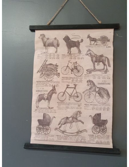 Affiche tissus cheval jouets d'enfants tricycle 77 cm x 56 cm