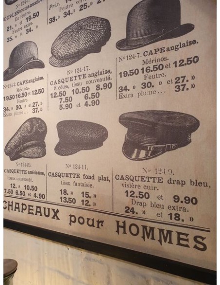 Affiche tissus les chapeaux magasin chapelier  100 cm x 81 cm