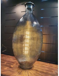 Lampe vase bleu gris strié haut 64 cm