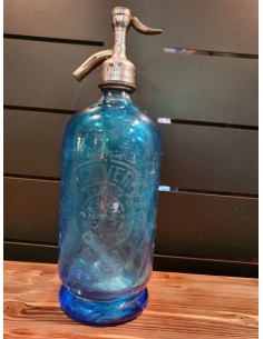 Ancien siphon bouteille eau seltz bleu Maurice Verdonck Roubaix