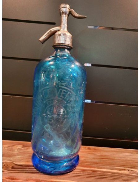 Ancien siphon bouteille eau seltz bleu Maurice Verdonck Roubaix