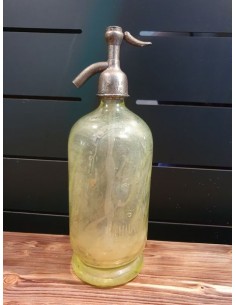Ancien siphon jaune bouteille eau seltz Delory Bethune