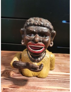 Tirelire articulée femme mange pièce en fonte décoration vintage