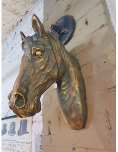 Grande tête de cheval murale couleur bronze hauteur 50 cm boucherie chevaline