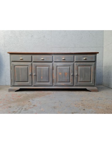 Meuble industriel quatre portes quatre tiroirs pin patine vieux gris