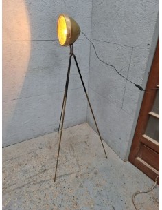 Ancien phare Ducellier en laiton poli sur trépied doré et noir réglable