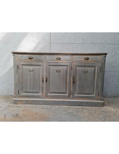 Meuble industriel patine grise trois portes trois tiroirs 2