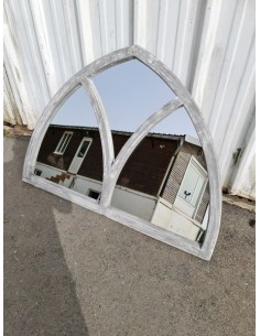 Miroir bois cathédrale patine gris blanc trois sections 2
