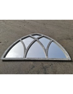 Grand miroir bois cathédrale patine gris blanc six sections