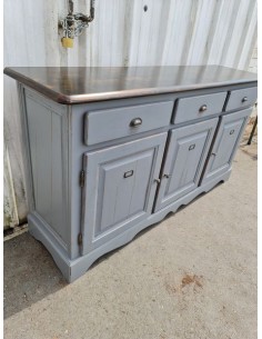 Meuble industriel patine grise trois portes trois tiroirs dessus patine noire 2