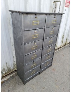 Ancien meuble Roneo douze clapets Bouton et porte étiquette laiton 2