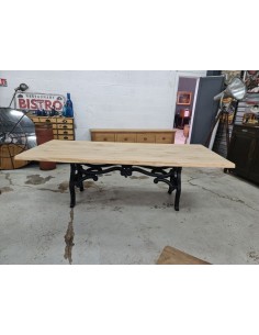 Grande table industrielle plateau chêne pied fonte 2