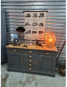 Meuble bahut sept tiroirs et deux portes patine grise 2