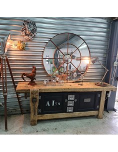 Ancien établi mobilier industriel porte bois tiroirs métal 2