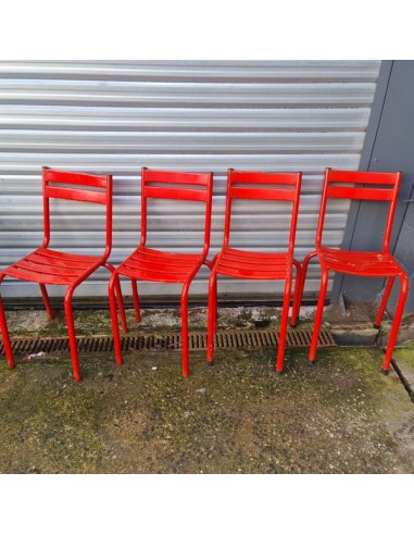 Série de quatre chaises Tolix T2 métal rouge chaise industrielle de café