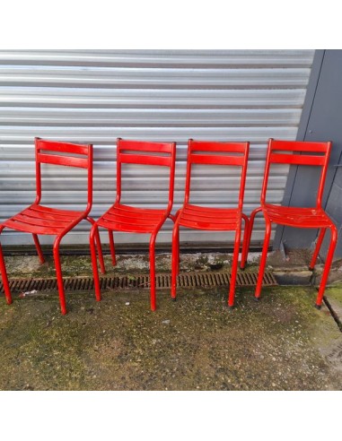 Série de quatre chaises Tolix T2 métal rouge chaise industrielle de café