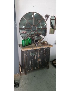 Ancien établi d'atelier deux portes patine grise