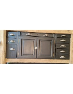 Ancien établi meuble industriel neuf tiroirs et deux portes 2