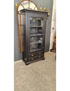 Vitrine bibliothèque patine noire une porte trois tiroirs 2