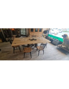 Table industrielle plateau chêne massif pied de machine fonte 2