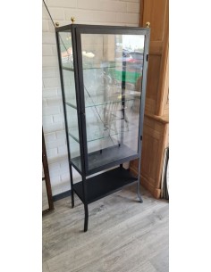 Ancienne vitrine une porte de pharmacie métal patine noire