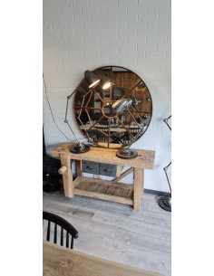 Ancien établi de menuisier deux tiroirs, meuble industriel 2