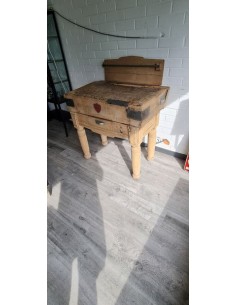 Ancien billot de boucher un tiroir ,meuble de métier 2
