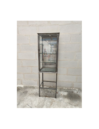 Ancienne vitrine médicale métal une porte meuble de métier