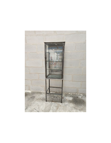Ancienne vitrine médicale métal une porte meuble de métier