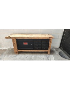 Ancien établi une porte et six tiroirs noir