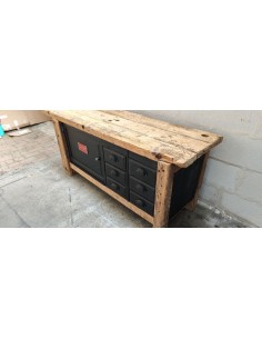 Ancien établi une porte et six tiroirs noir 2