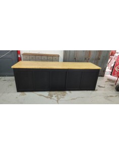 Ancien grand comptoir patine noire cinq tiroirs 2